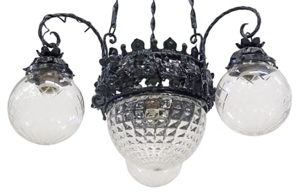 ITALIAN FOLIATED WROUGHT IRON 4-LIGHT CHANDELIER