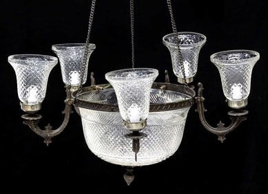 CONTINENTAL DIAMOND-CUT GLASS 7-LIGHT CHANDELIER
