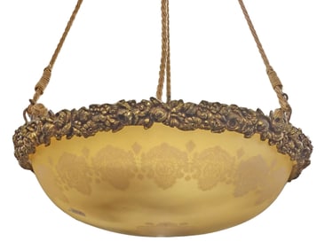 ITALIAN GILT METAL & DOMED GLASS 3-LIGHT CEILING LAMP