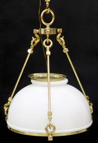 ITALIAN BRASS & MILK GLASS 1-LIGHT CEILING LAMP