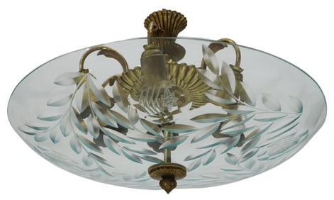 ITALIAN MID-CENTURY DOMED GLASS 6-LIGHT CHANDELIER / PENDANT LIGHT