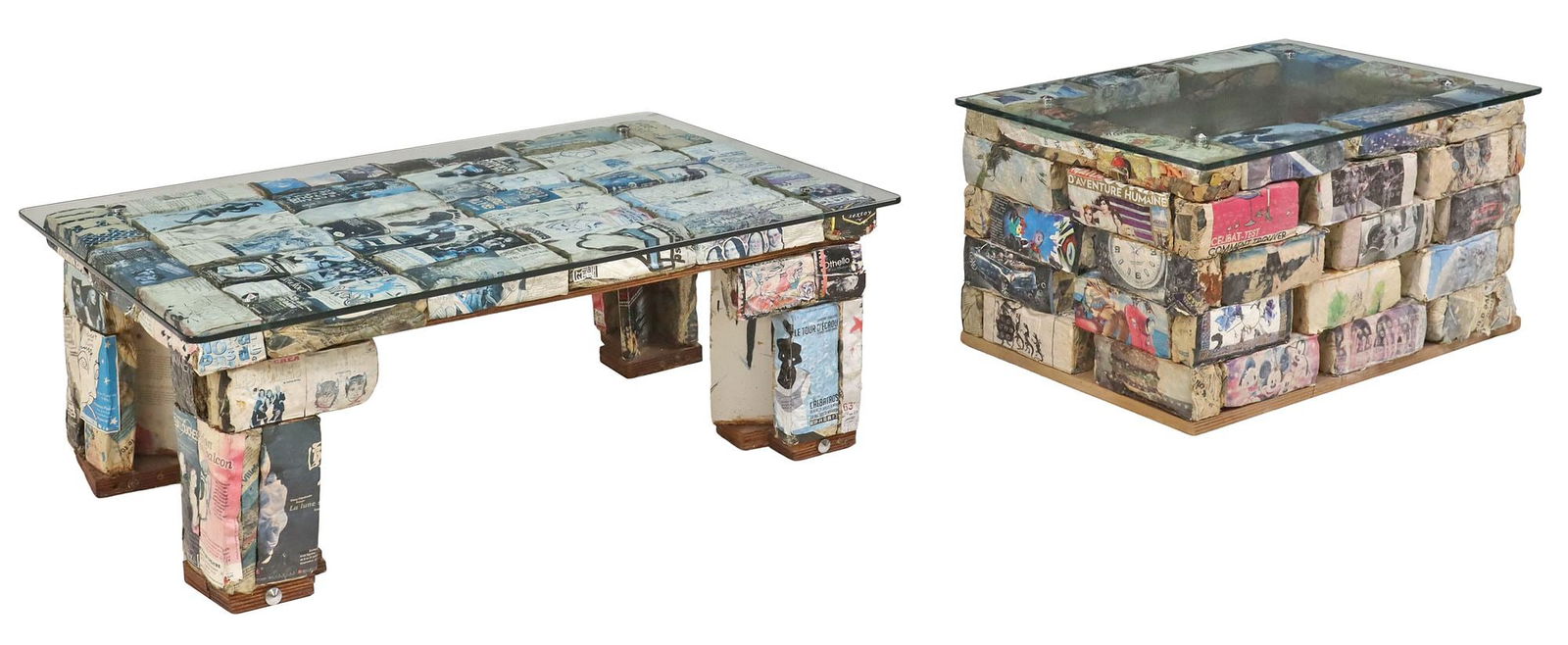 (2) FRENCH MODERNIST GLASS-TOP COLLAGED SIDE & COFFEE TABLES (1 of 7)