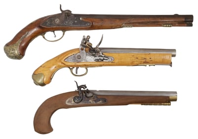 (3) ANTIQUE PERCUSSION PISTOL & MODERN FLINTLOCK & KIT PERCUSSION