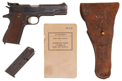 (4) COLT 1911A1 U.S. ARMY PISTOL, MFG. 1943 & SCARCE U.S. MANUAL