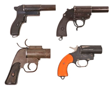 (4) MILITARY FLARE GUNS, U.S. M8, SOVIET ERA, GERMAN WWII & 1 MODERN OLIN