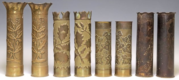 (8) FRENCH WWI-ERA TRENCH ART ARTILLERY SHELL VASES