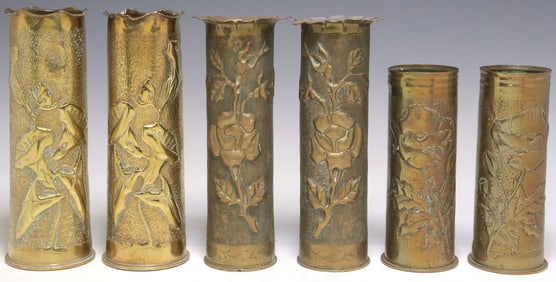 (6) FRENCH WWI-ERA TRENCH ART ARTILLERY SHELL VASES