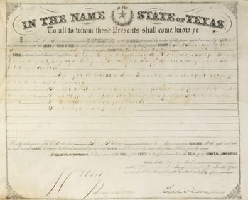 TEXAS 1855 LAND GRANT, GOVERNOR ELISHA PEASE