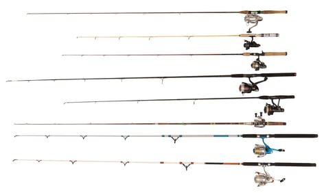 (8) SHAKESPEARE SPINNING FISHING RODS & REELS