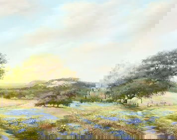 CHARLOTTE CLAIRE PAYNE (1924-2011) PAINTING, TEXAS BLUEBONNETS, 24" X 30"