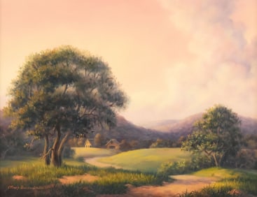 MARY DAVIS SMITH (D. 2016) TEXAS SUNSET LANDSCAPE PAINTING, 11" X 14"