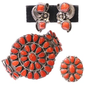 (3) NATIVE AMERICAN ZUNI SILVER & CORAL JEWELRY