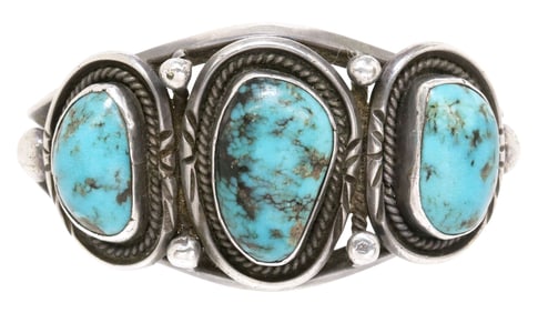 NATIVE AMERICAN SILVER & TURQUOISE CUFF BRACELET