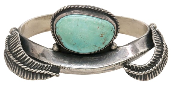 NATIVE AMERICAN SILVER & TURQUOISE CUFF BRACELET