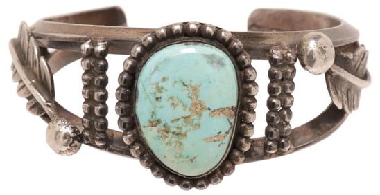 NATIVE AMERICAN SILVER & TURQUOISE CUFF BRACELET