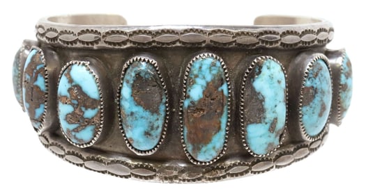 NATIVE AMERICAN SILVER & TURQUOISE CUFF BRACELET