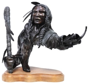 GEORGE H. WALBYE (B.1941) BRONZE SCULPTURE, 'HIGH PLAINS WARRIOR'