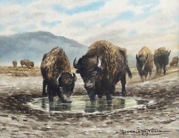 DONALD M. YENA (TEXAS, B.1933) WATERCOLOR, 'BUFFALO TIMES,' 8" X 10"