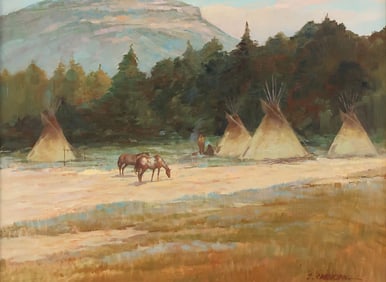 SHEP CHADHORN (20TH C.) WESTERN PAINTING INDIAN CAMP