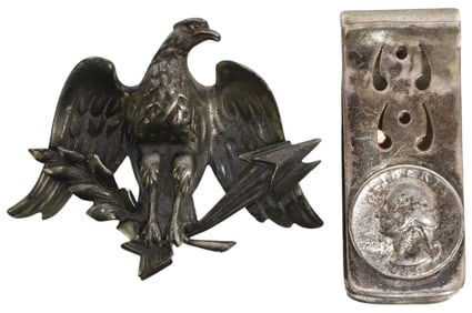 (2) AMERICAN EAGLE PIN & INSET 1940 COIN MONEY CLIP