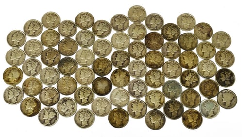 (68) MERCURY SILVER DIMES, CIRCULATED