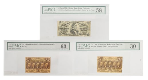 (3) UNITED STATES FRACTIONAL CURRENCY, PMG GRADED