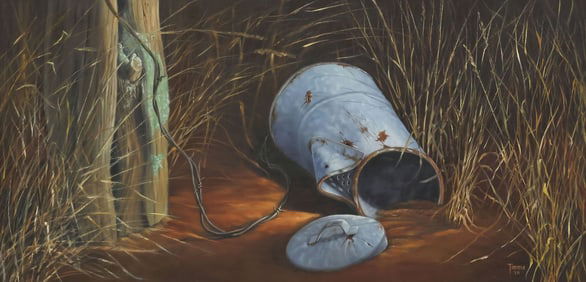 SONNY TIMME (TEXAS, D.2014) WESTERN STILL LIFE PAINTING, 12" x 24"