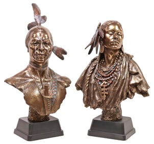 (2) SOUTHWEST STYLE PAINTED BUSTS, NATIVE AMERICAN MAN & WOMAN