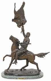 AFTER FREDERIC REMINGTON BRONZE SCULPTURE, 'BUFFALO SIGNAL,' 36.5"H
