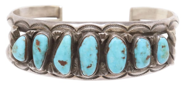 NATIVE AMERICAN SILVER & TURQUOISE CUFF BRACELET
