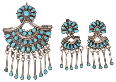 (2) J.M. BEGAY NAVAJO SILVER TURQUOISE PENDANT & EARRINGS
