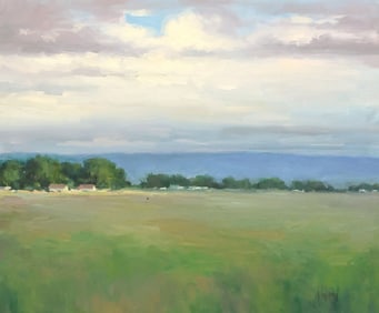DON WARD (B.1947) LANDSCAPE PAINTING VERDANT PASTURE, 20" X 24"