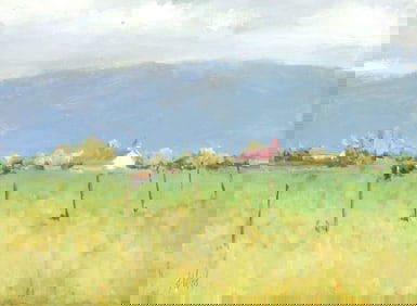 DON WARD (B.1947) PAINTING GRAZING CATTLE, 12" X 16"