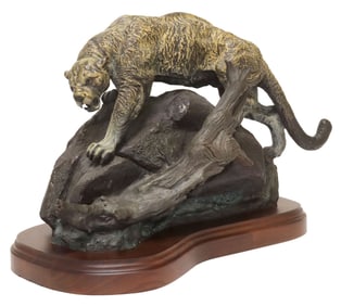 LORENZO E. GHIGLIERI (1931-2020) WILDLIFE BRONZE, 'SILENT SKILL' WITH COA