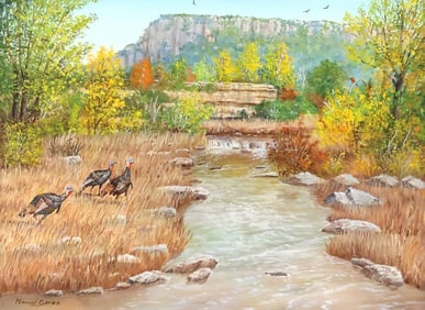 MANUEL GARZA (TX, B.1940) PAINTING, AUTUMN TURKEY LANDSCAPE, 12" X 16"