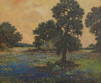 ROBERT WOOD (1889-1979) PAINTING, TEXAS BLUEBONNETS LANDSCAPE, 25" X 30"