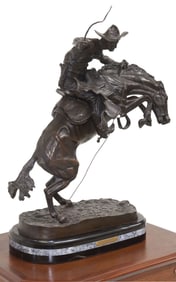 (2) LARGE AFTER REMINGTON 'BRONCO BUSTER' BRONZE ON CUSTOM PEDESTAL