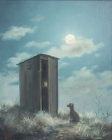 DALHART WINDBERG (TX, B.1933) PAINTING, MOONLIT NOCTURNE WITH DOG, 10" X "8