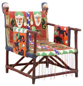 WEST AFRICAN YORUBA PEOPLES FIGURAL BEADED ARMCHAIR