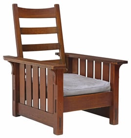GUSTAV STICKLEY (1858-1942) OAK FLAT-ARM 'MORRIS' CHAIR, MODEL 332