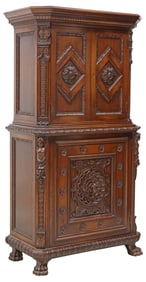 MUNAGO AMERICAN RENAISSANCE REVIVAL CARVED WALNUT CABINET