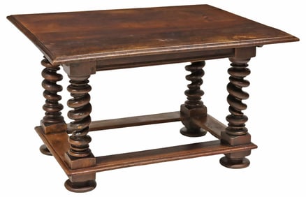 CONTINENTAL BAROQUE STYLE SPIRAL-TURNED WALNUT LIBRARY TABLE