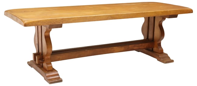 LARGE FRENCH OAK REFECTORY TRESTLE TABLE, 96"L