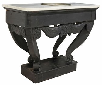 BLACK-PAINTED CONSOLE TABLE MOUNTED WITH A SINK