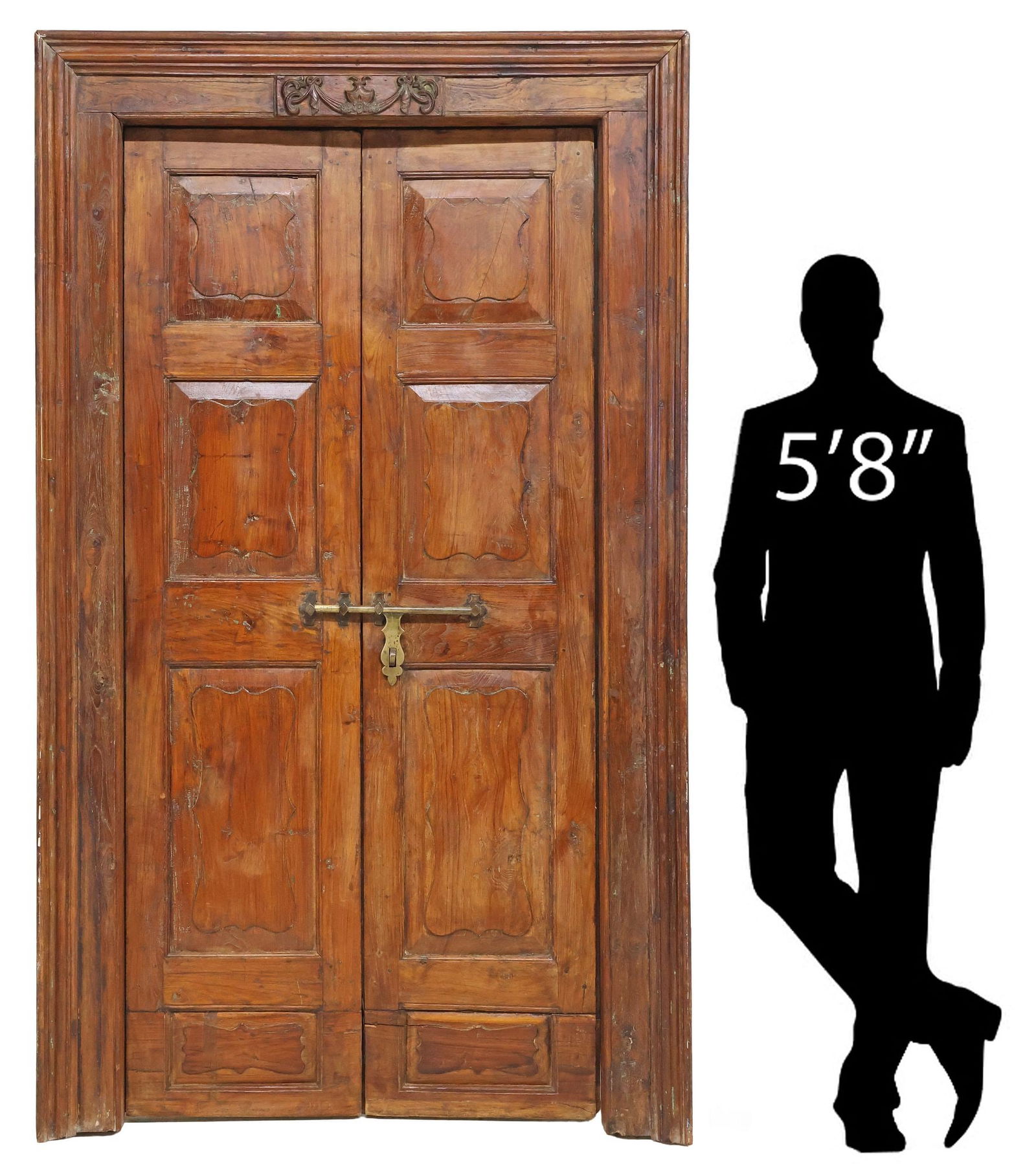 LARGE ARCHITECTURAL HARDWOOD DOORS IN CARVED FRAME, INDIA, 89"H (1 of 5)