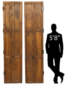 (2) LARGE RUSTIC PANELED PINE FOLDING ARCHITECTURAL DOORS, 108"H