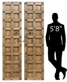 (2) ARCHITECTURAL IRON-MOUNTED WOOD GRID DOORS, INDIA, 84"H