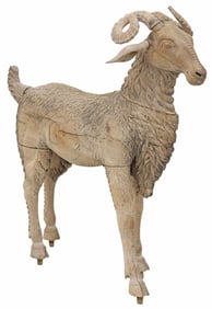LIFE-SIZE CARVED WOOD MODEL OF A GOAT, INDIA