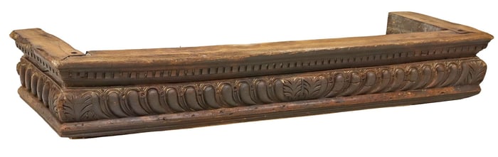 LARGE CONTINENTAL CARVED WOOD ARCHITECTURAL MANTEL SHELF, 94"L