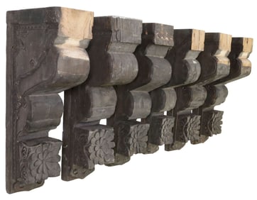 (6) MEXICAN BAROQUE STYLE CARVED WOOD ARCHITECTURAL CORBELS